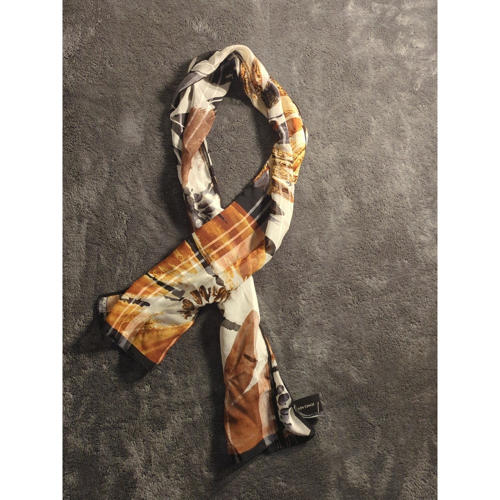 Jones New York 100% Silk Scarf Nwt Brown, White, Black